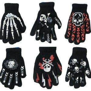Kids Halloween Gloves Knitted Assorted Skulls